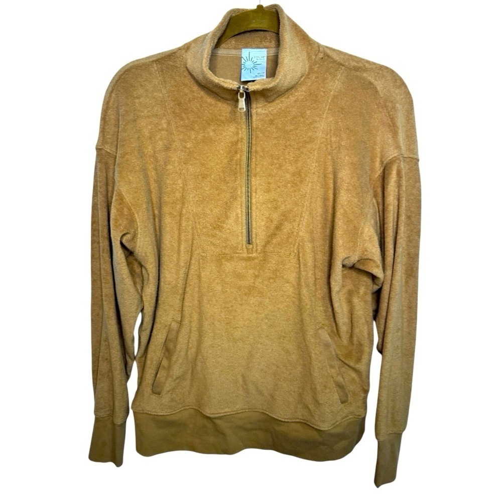 Offline by Aerie Camel Terry Cloth Half Zip Sweatshirt